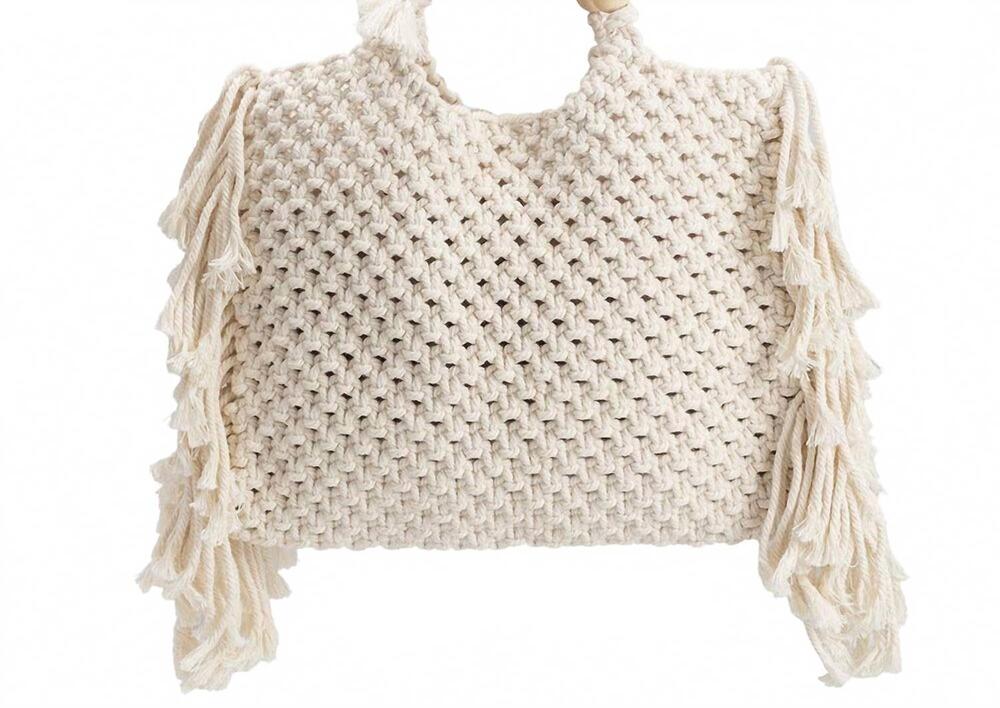 NEW MELIE BIANCO women's crotchet tote bag in sand & sea cream